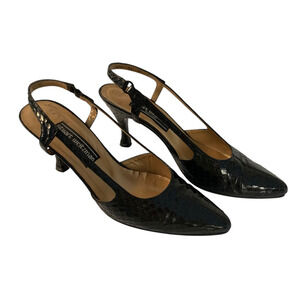 VTG STUART WEITZMAN Women size 7.5 M Black Profile Snake Skin Slingback Shoes